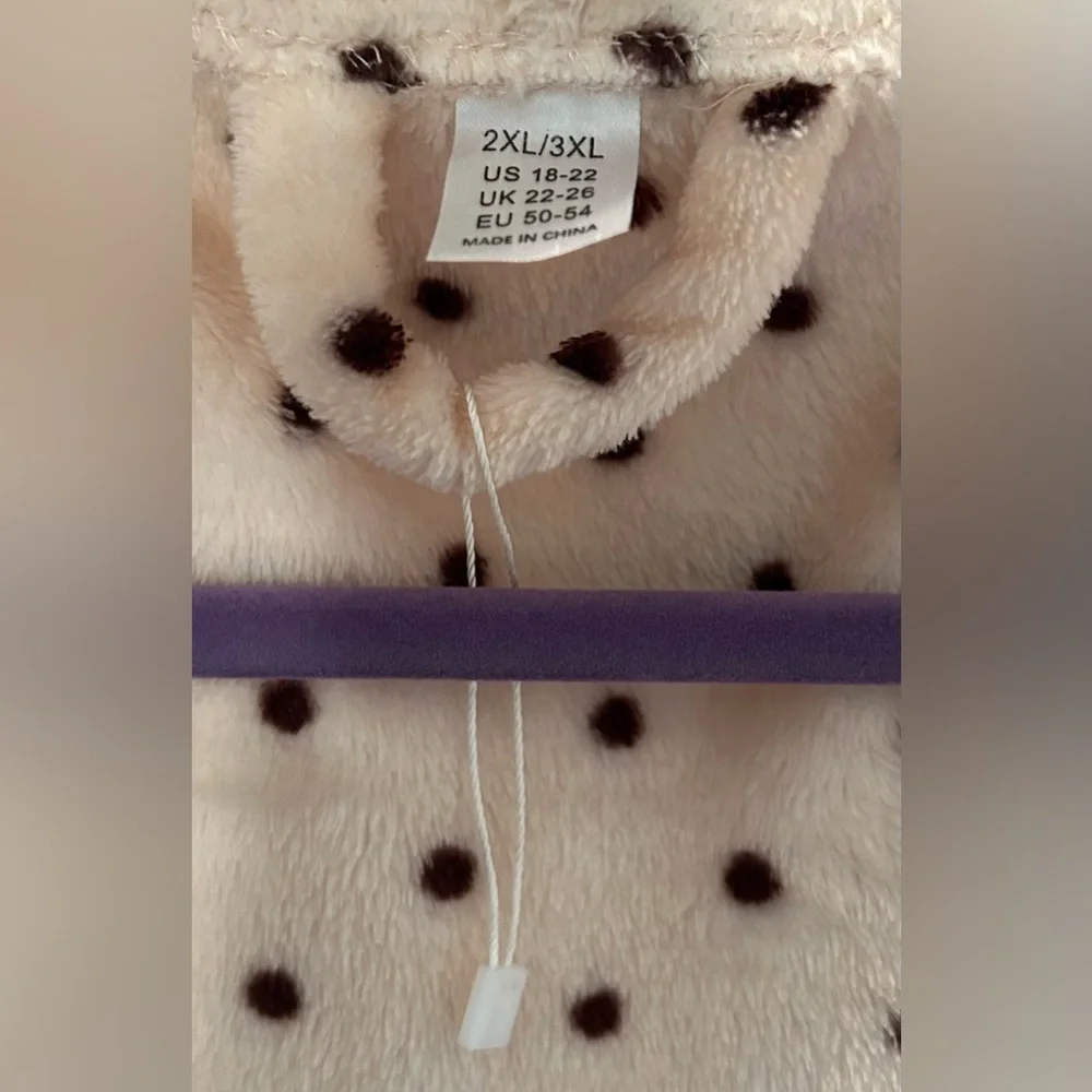 Plush Polka Dot Hooded Robe - Cream with Black Dots Size 2XL-3XL, 18-22
